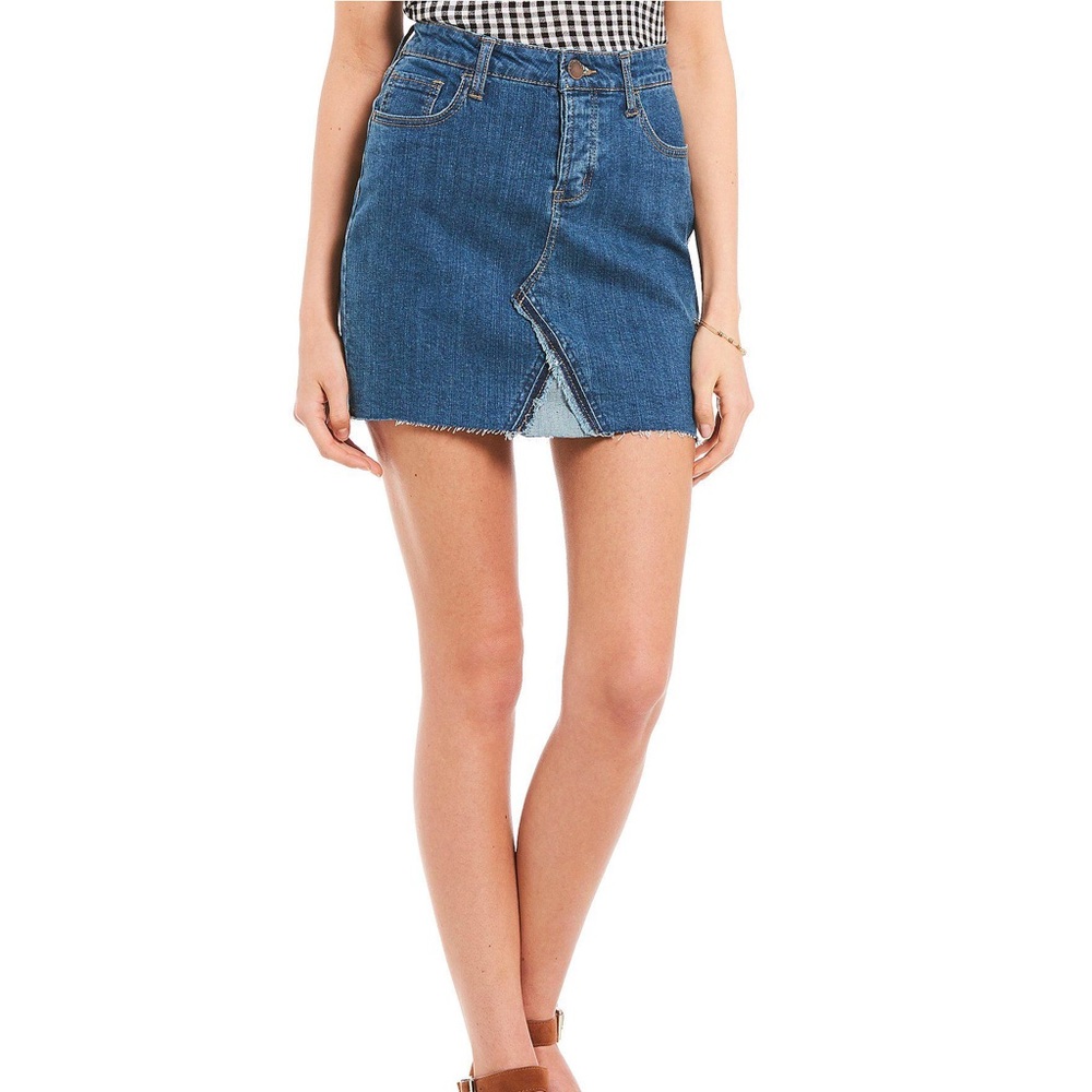 Celebrity Pink Denim Raw Edge Mini Skirt
